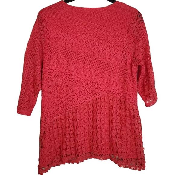 JM Collection Women's Top Large Lace Shell on Lining 3/4 Sleeve Gold Chain Neck - Picture 2 of 11